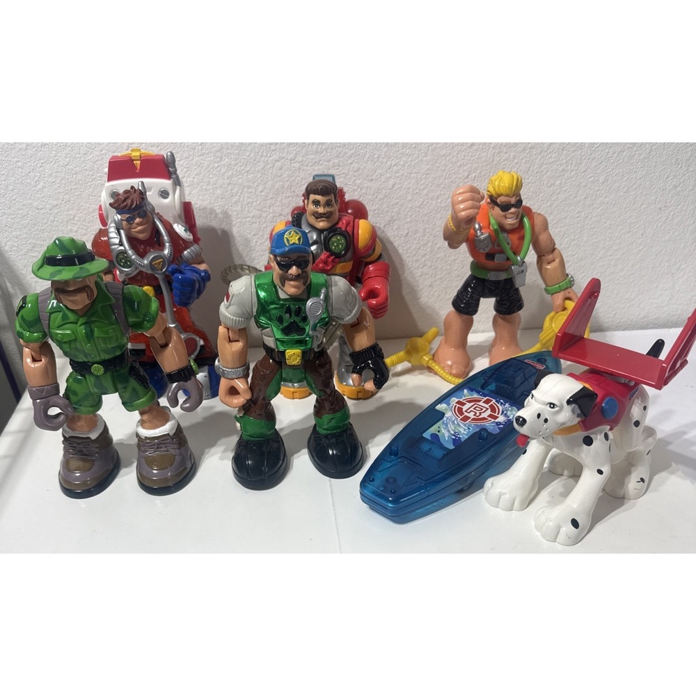 Rescue Heroes Action Figure LOT Bill Barker Smokey Dog Lifeguard Fire Med Mattel